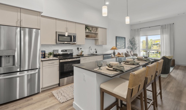 a living room with a couch and a table