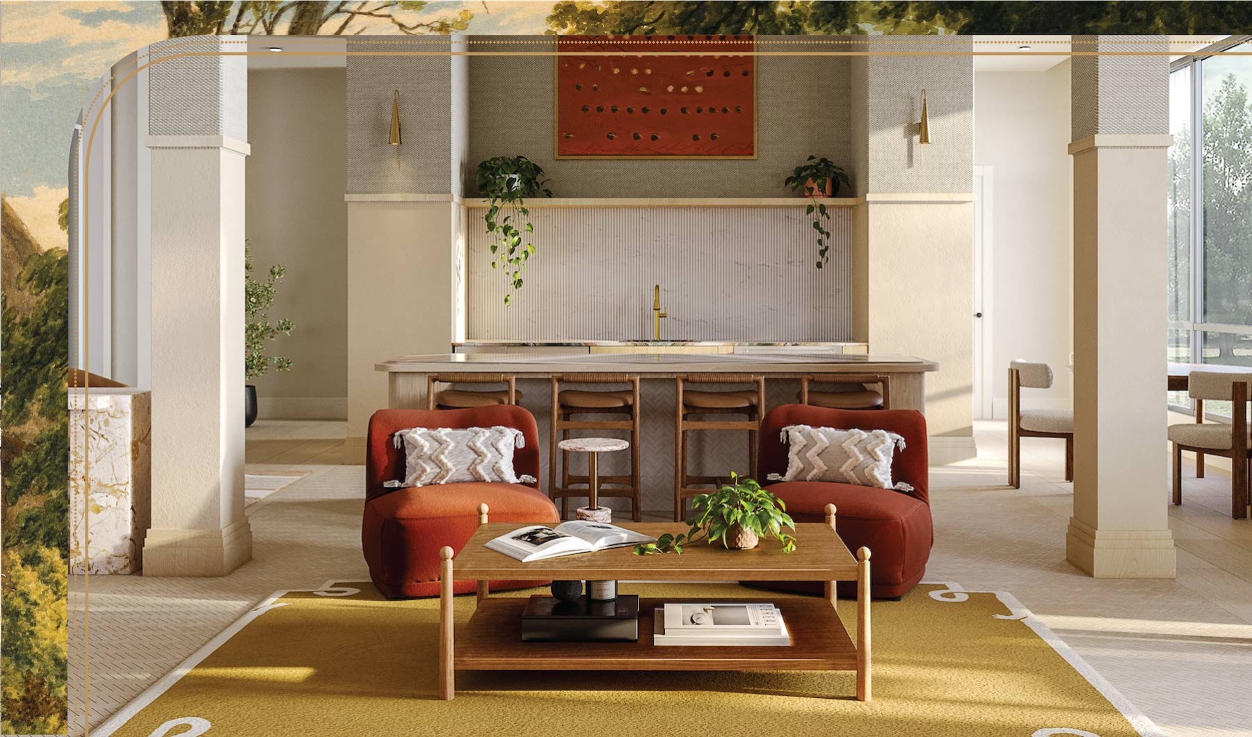 a spacious clubroom with lounge seating