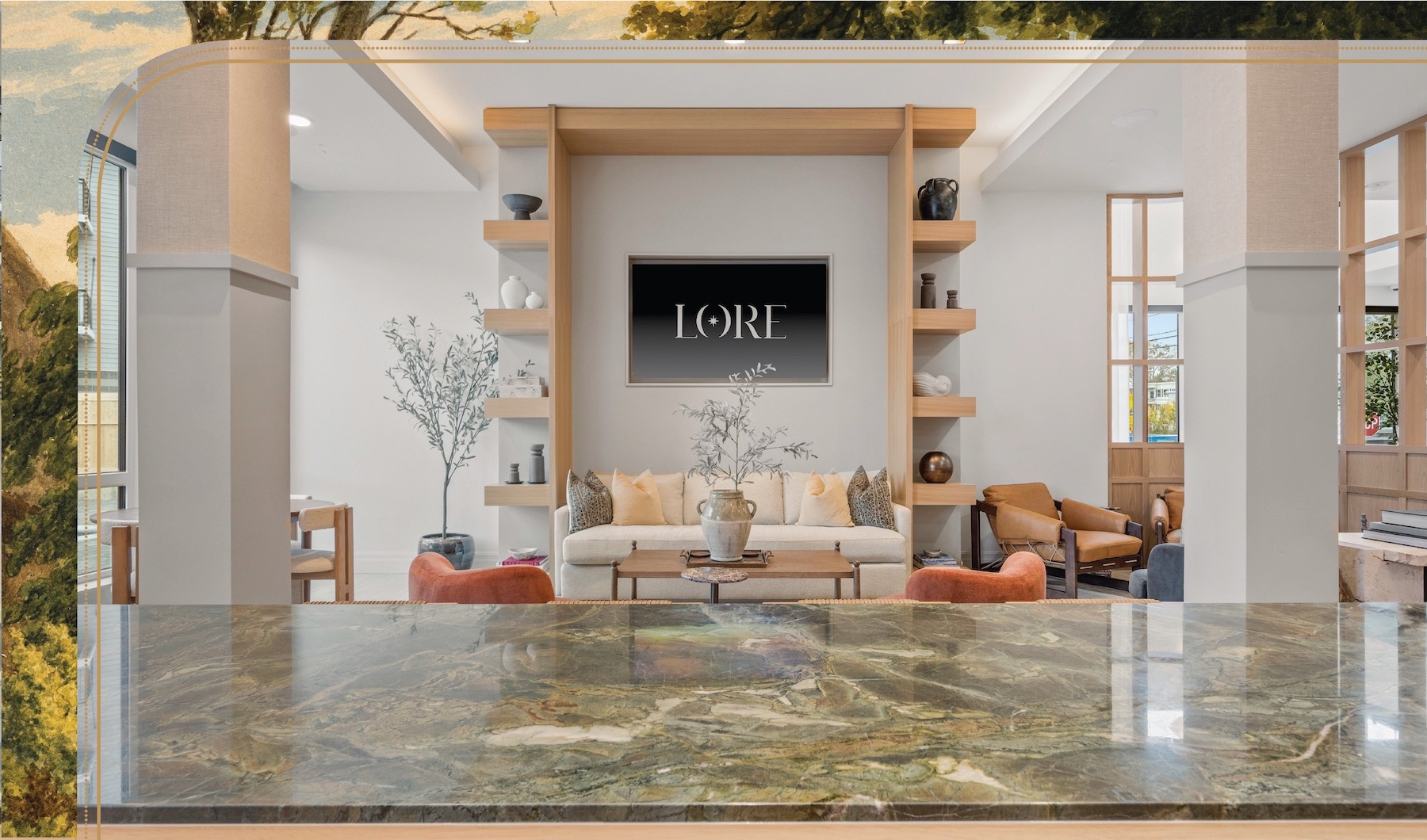 a spacious clubroom with lounge seating