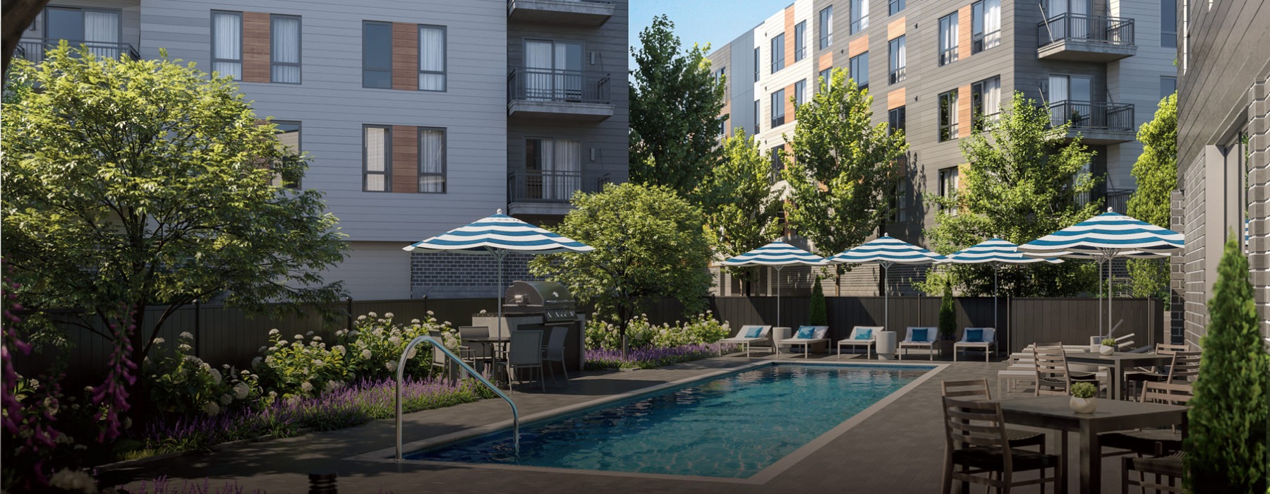 a pool in a courtyard
