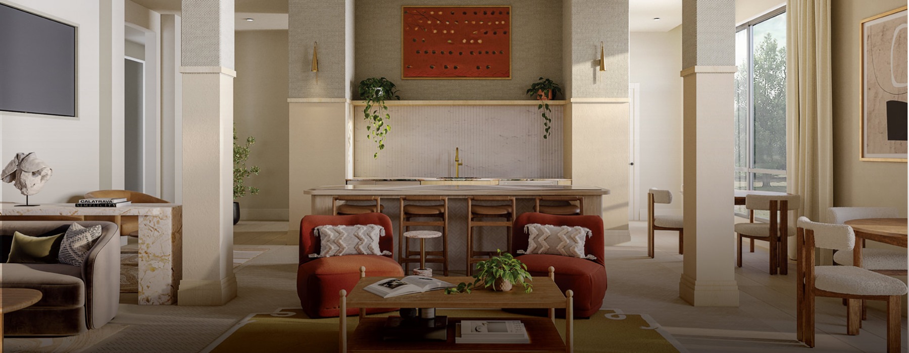 a room with a table chairs and a couch