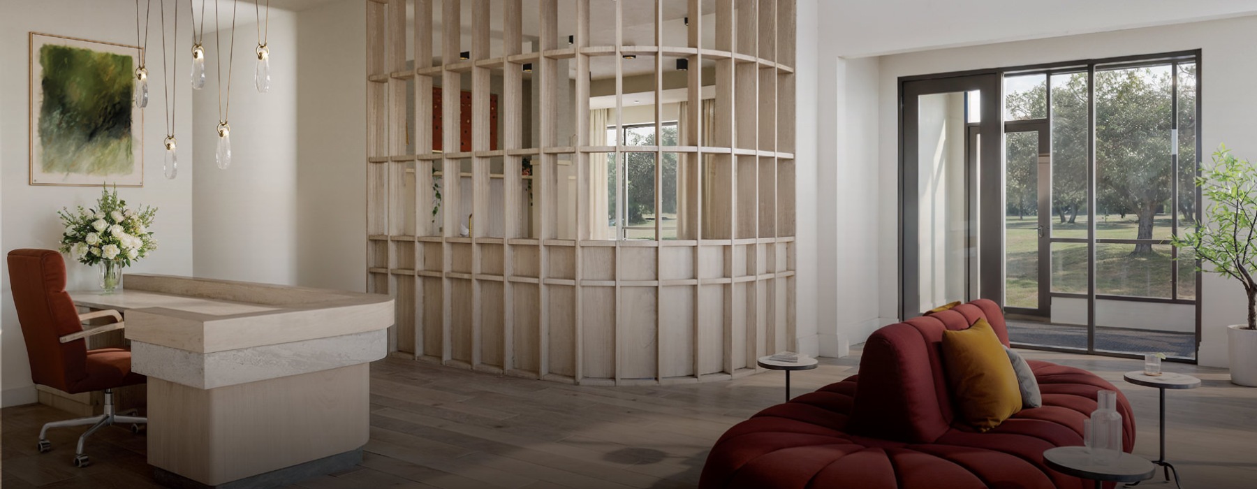 a room with a couch and a table